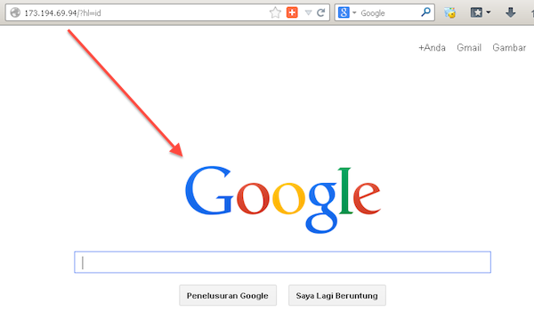 Tampilan Browser Menggunakan IP 173.194.69.94/?hl=id