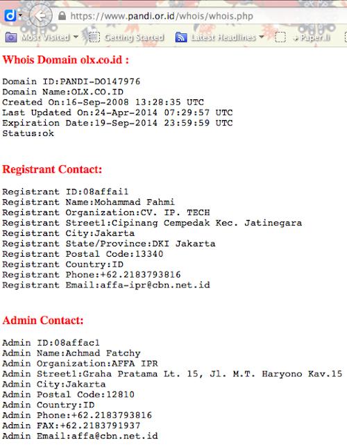 Tampilan Who.Is Domain OLX.co.id