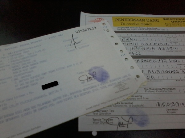 Tanda Terima Dana Western Union