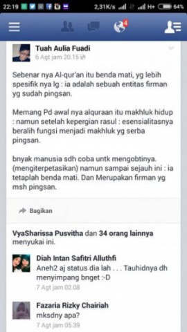 Mengaku Aktivis HMI, Mahasiswa UIN Sumut Ini Lecehkan Islam 15 Status Facebook Tuah Aulia Fuadi Melecehkan Islam