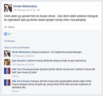 Status dari Salah Satu Pengguna Facebook Diduga Nononk