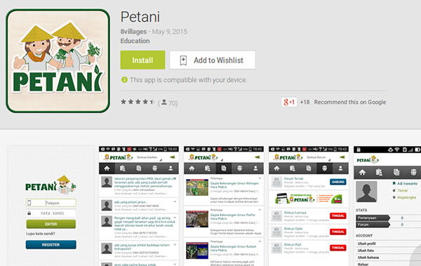 Tampilan Aplikasi Android Petani via Google Apps