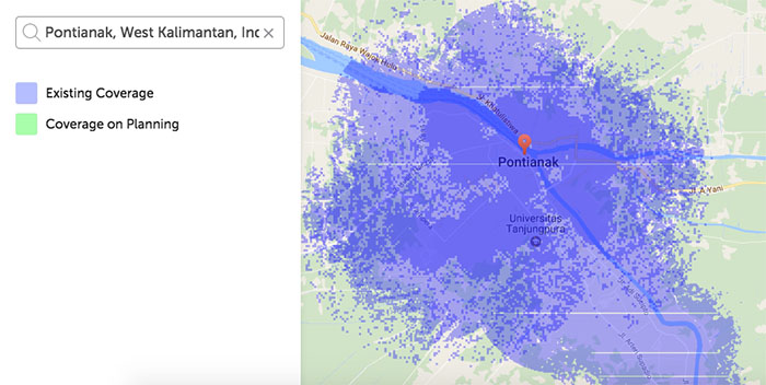 Peta Jangkauan Area Jaringan XL 4G Pontianak