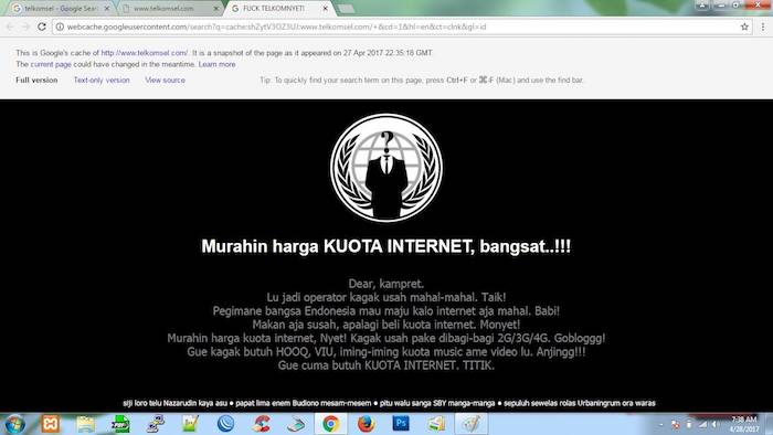 Tampilan Website Resmi Telkomsel di Hack April 2017