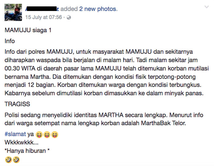 Pembuat Status Candaan Martabak Telor Ditangkap Polisi