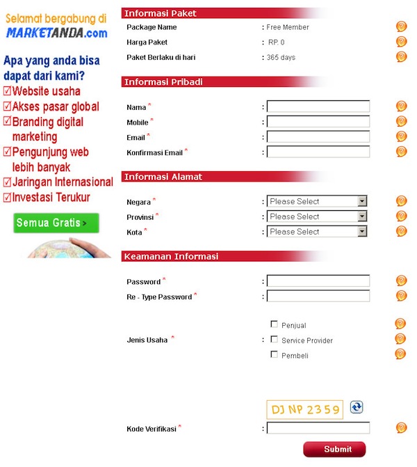 MarketAnda.Com - Form Pendaftaran