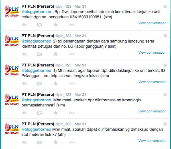 Laporan PLN 123 via Twitter