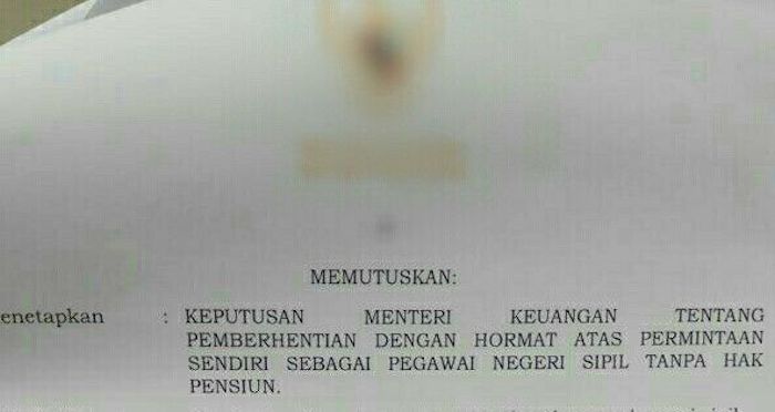 SK Pengunduran Diri dengan Hormat PNS Tanpa Pensiun